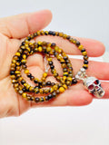 925 Sterling silver skull beaded Tiger eye healing crystal gemstone necklace men’s fine jewelry handmade in USA