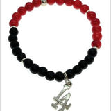 925 sterling silver crystal onyx & red sea coral beaded bracelet LA charm metaphysical fine jewelry