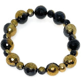 925 sterling silver Natural black and gold onyx beaded bracelet healing crystal gemstone metaphysical fine jewelry