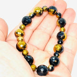 925 sterling silver Natural black and gold onyx beaded bracelet healing crystal gemstone metaphysical fine jewelry