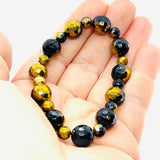 925 sterling silver Natural black and gold onyx beaded bracelet healing crystal gemstone metaphysical fine jewelry