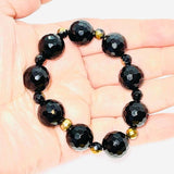 925 sterling silver gold and black onyx natural crystal beaded bracelet metaphysical fine jewelry handmade in USA