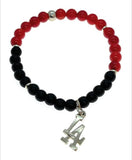 925 sterling silver crystal onyx & red sea coral beaded bracelet LA charm metaphysical fine jewelry