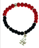 925 sterling silver crystal onyx & red sea coral beaded bracelet LA charm metaphysical fine jewelry