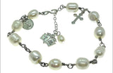 925 sterling silver healing crystal pearl stones cross bible charm saint rosary beaded bracelet