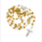 925 sterling silver cross charm yellow jade rosary necklace healing crystal gemstone metaphysical fine jewelry