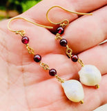 925 sterling silver garnet & pearl crystal gemstone earrings in 14k gold plated metaphysical fine jewelry handmade in USA