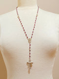 925 sterling silver cross charm crystal gemstone garnet necklace rosary