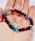 925 sterling silver mix color ice agate beaded bracelet