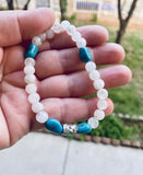 925 SS beaded moonstone turquoise healing crystal gemstone stretchy bracelet