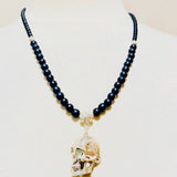 925 sterling silver skull charm onyx beaded necklace