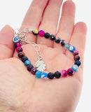 925 sterling silver mix color ice agate beaded bracelet