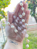 925 sterling silver pearl rose quartz healing crystals gemstones long necklace metaphysical fine jewelry