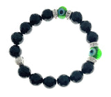 925 sterling silver green goldstone stretchy beaded evil eye bracelet