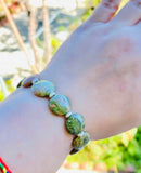 925 sterling silver unakite healing crystal gemstone beaded green bracelet