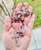 925 sterling silver cross charm crystal gemstone garnet necklace rosary