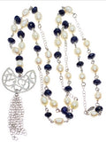 925 sterling silver charm beaded necklace pearls & blue goldstone crystal gemstones