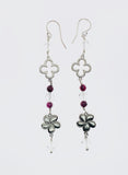 .925 SS Herkimer Diamond garnet, crystal gemstone, 4 leaf clover good luck charms drop dangle earrings