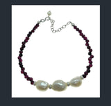 925 sterling silver pearl garnet beaded bracelet