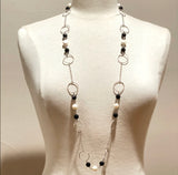 925 sterling silver onyx pearl long necklace