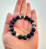 925 sterling silver green goldstone stretchy beaded evil eye bracelet