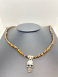 925 sterling silver skull men’s beaded necklace tiger eye handmade in USA