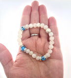 925 sterling silver moonstone evil eye beaded stretchy bracelet