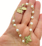 14k gold plated on 925 sterling silver pearl cross charm bracelet metaphysical fine jewelry