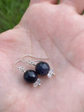 925 sterling silver purple goldstone herkimer earrings