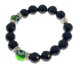 925 sterling silver green goldstone stretchy beaded evil eye bracelet