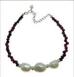 925 sterling silver pearl garnet beaded bracelet