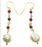 925 sterling silver garnet & pearl crystal gemstone earrings in 14k gold plated metaphysical fine jewelry handmade in USA