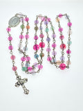 925 Solid Sterling silver watermelon tourmaline beaded rosary necklace healing Crystal stone metaphysical fine jewelry