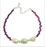 925 sterling silver pearl garnet beaded bracelet